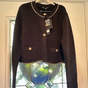 Elegant Black Chain-Accent Cardigan